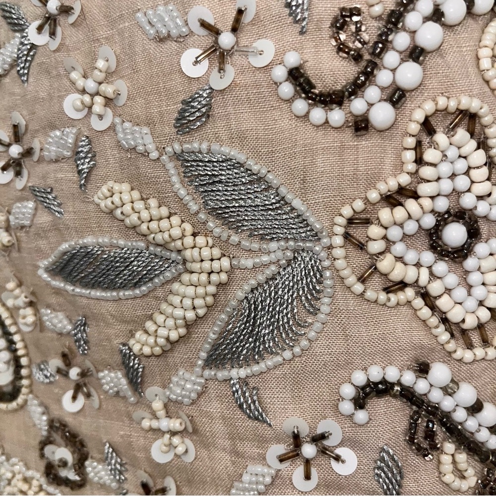NOBLE EXCELLENCE® Two Embroidered Jeweled Tan Cream & Silver Decorative Pillows - Picture 5 of 15